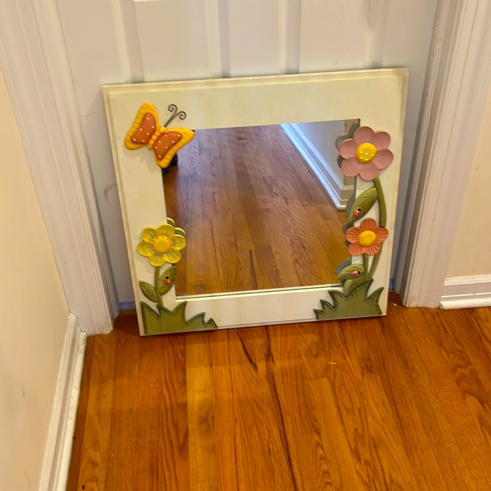Kids decorative painted wood mirror